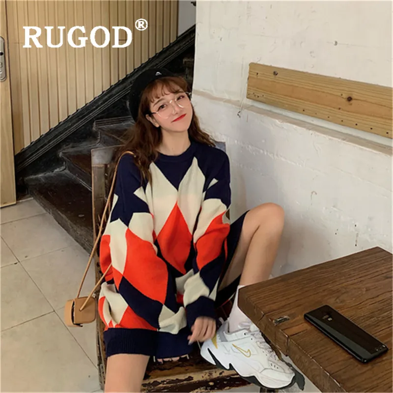Женское длинное платье-свитер RUGOD платье-пуловер оверсайз в Корейском стиле