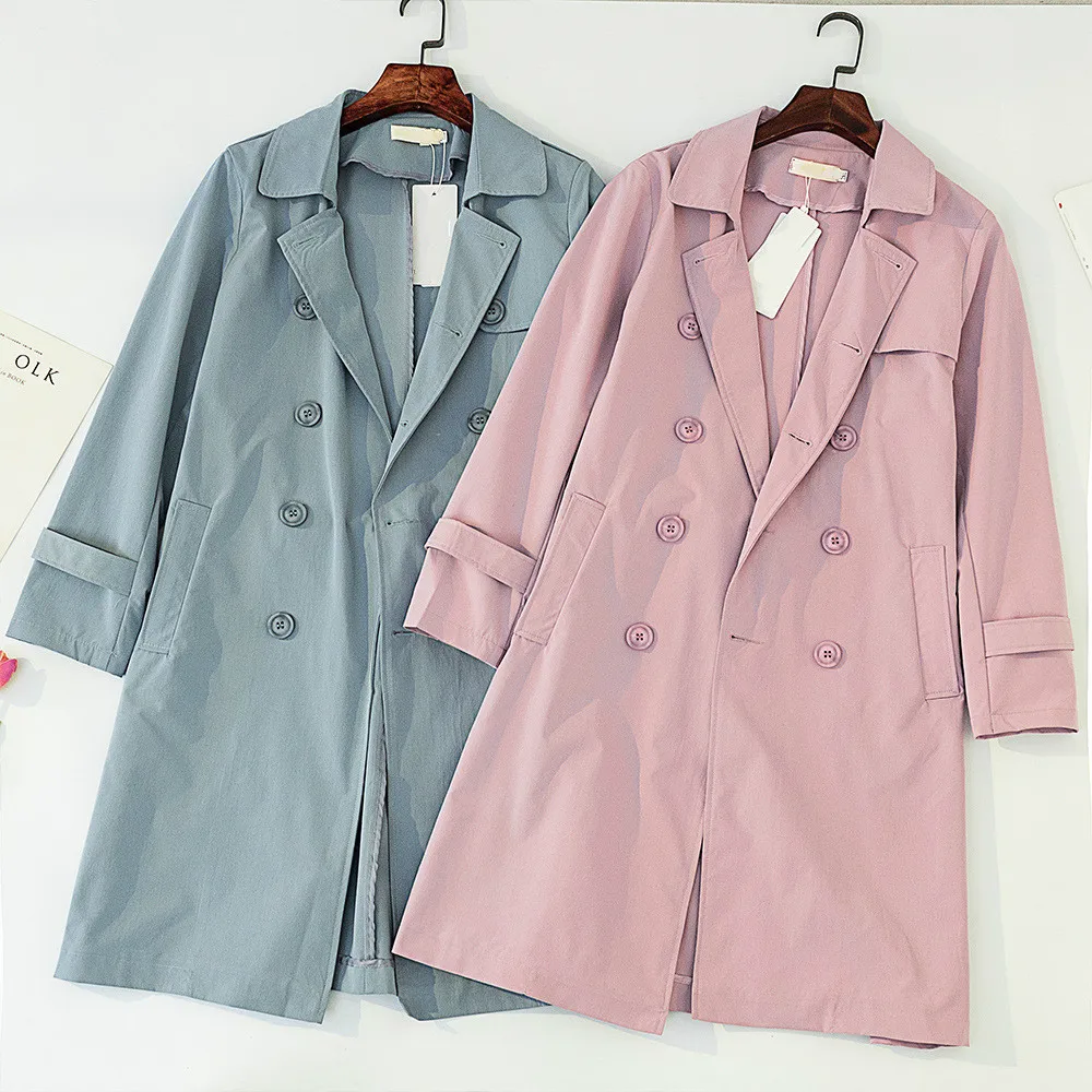 Женское осеннее длинное двубортное пальто зимняя ветровка свободного покроя