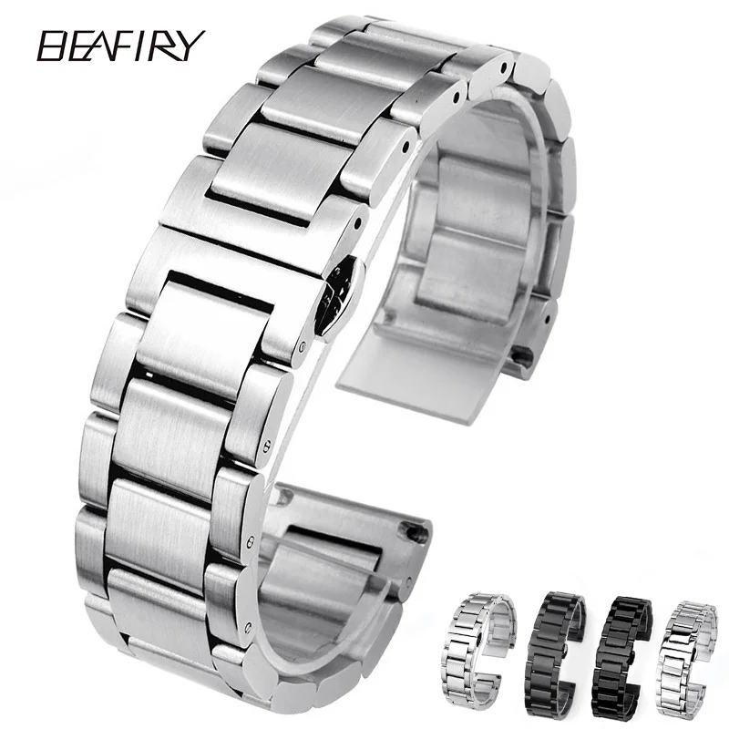 Ремешок для часов BEAFIRY матовый/полированный нержавеющая сталь 18 мм 20 22 24 черный