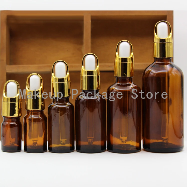 

10pcs/lot 5/10/15/20/30/50/100ml Empty Clear/Amber Glass Essential Oil Perfume Bottles with Silver/gold Basket Cap DIY Container