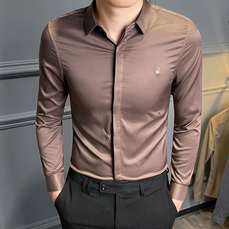 

Men's Solid Color Shirts 2021 Business Casual Formal Dress Shirts Autumn Long Sleeve Slim Shirt Social Party Camisa Masculina