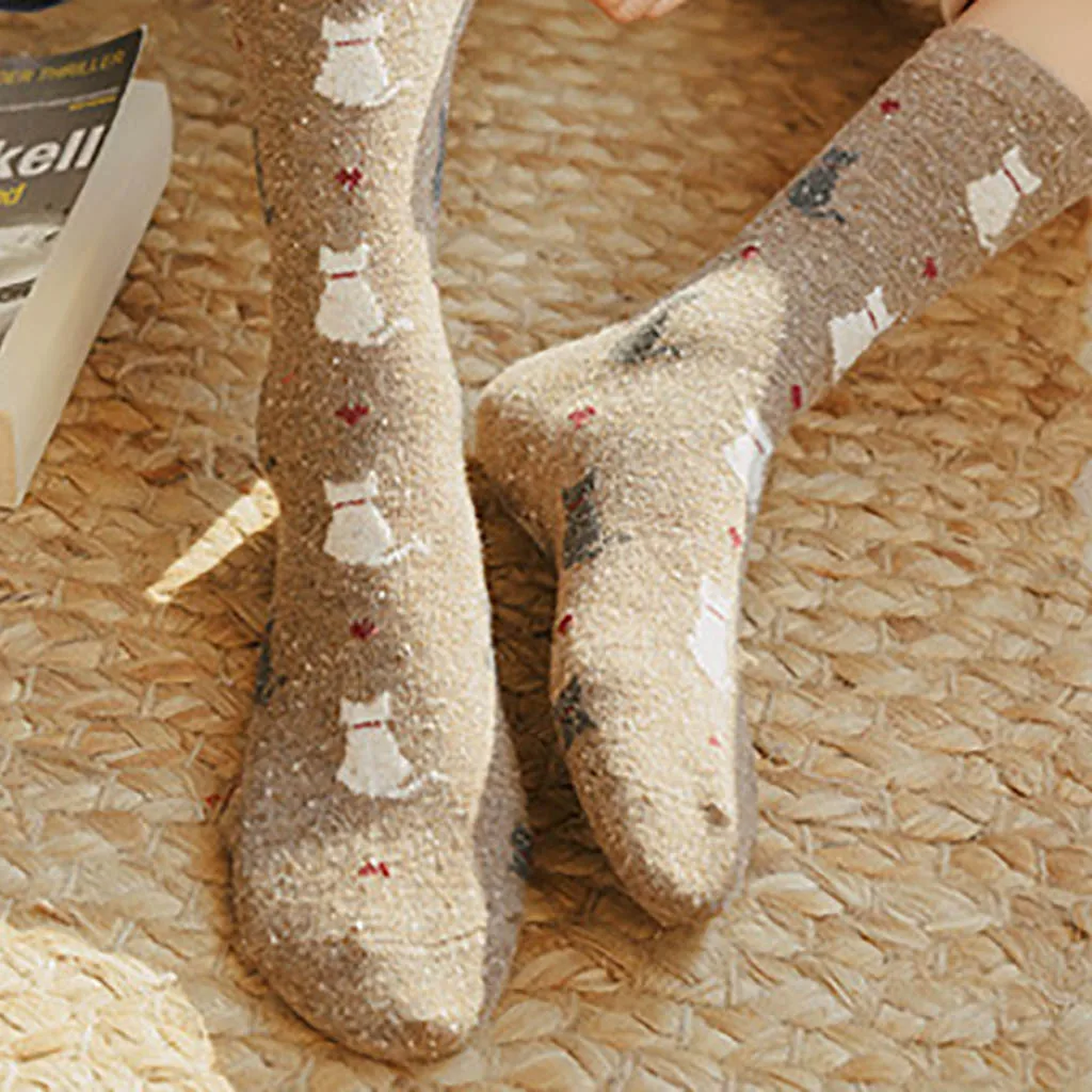 Женские модные милые хлопковые носки средней длины с мультяшным принтом