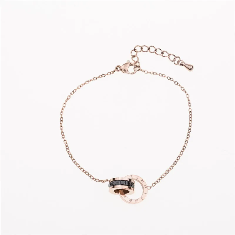 

Fashion European and American Classic Circle Titanium Steel Chain Bracelet Female Retro Roman Rose Gold Foot Ornament Wholesale.