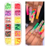 12 designs nail art cute fruit slice 3d polymer clay diy decorations colorful sticker polish manicure nails charms accessories