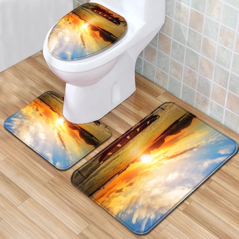 

Цветочные листья, ландшафтный узор, коврик для ванной комнаты, Товары для ванной, коврик для ванной комнаты, Набор ковриков для ванной комна...