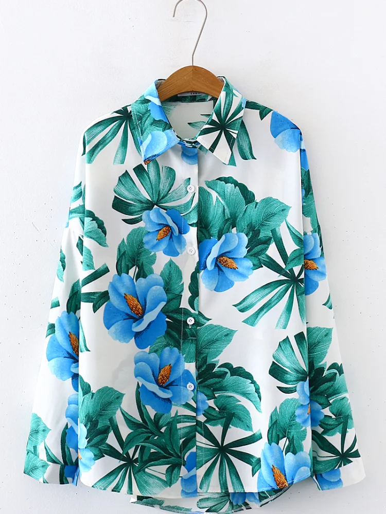 

Summer Women's Blouses Chiffon Polo Shirts Casual Shirt Plus Size Loose Top New Long Sleeve Lady Blouse Print Tops Houthion