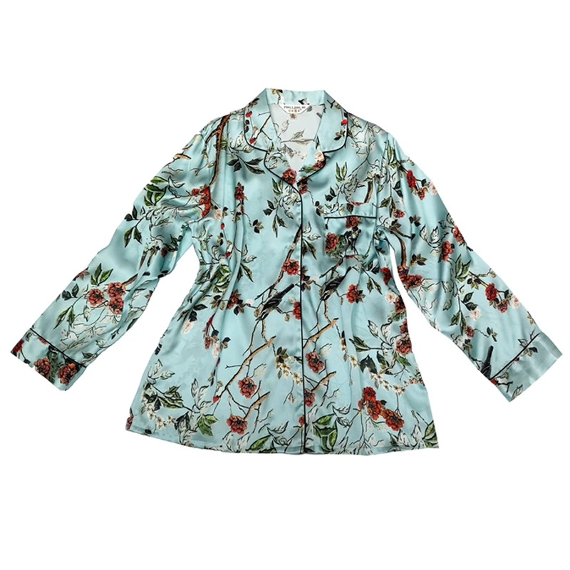 Sleepwear Women's Silk Pajamas Spring and Autumn Long Sleeves 100% Mulberry Silk Home Service For women Sleeping Wear