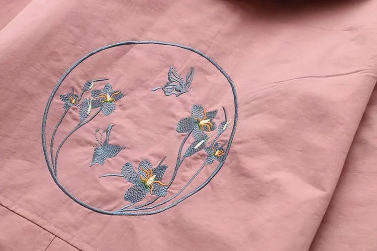 

Plus Size Women's Hooded Jackets Long Sleeved Spring Autumn Vintage Floral Embroidery Outerwear