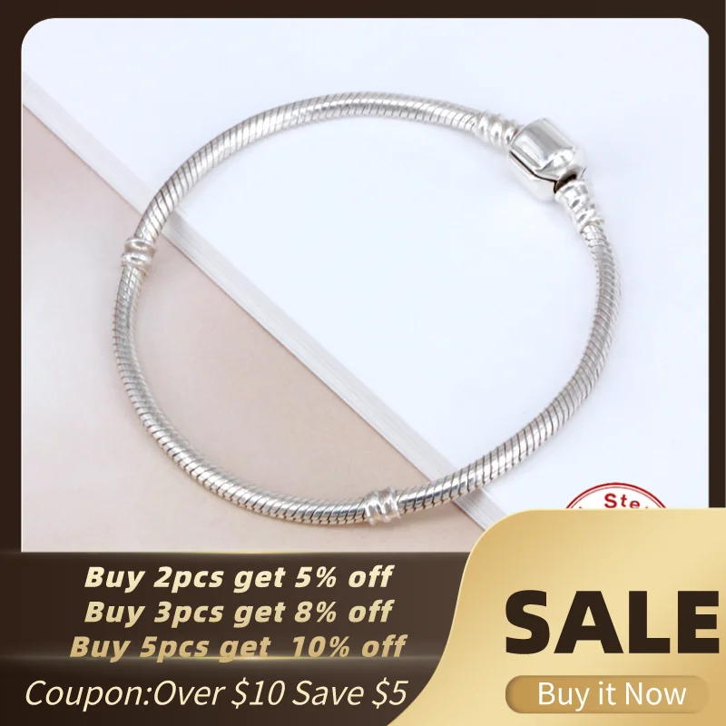 

16-21cm 925 Sterling Silver Minimalism Snake Chain Bracelet Fit Original Design Beads Charm DIY Bead Bangles Jewelry Making Gift