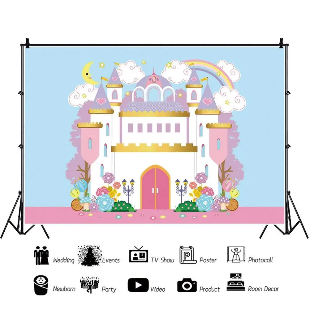 

White Castle Rainbow Clouds Children Backdrops Photography Kids Happy Birthday Party Photos Background for Shooting Decor