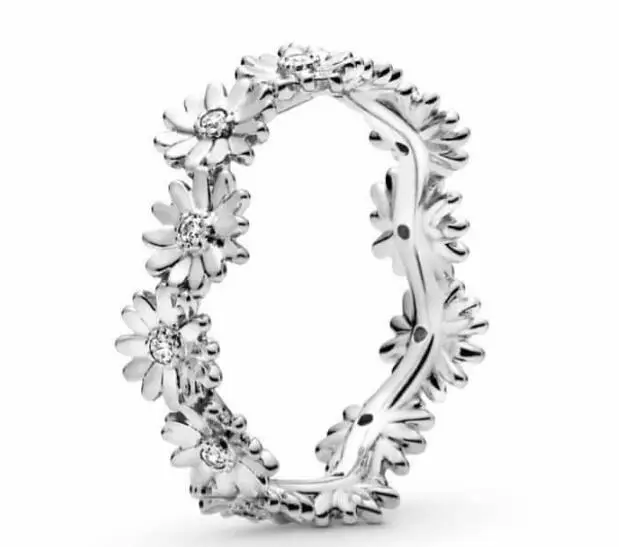 

925 Sterling Silver pan Ring Dazzling Daisy Flower With Crystal Rings For Women Wedding Party Fashion Jewelry