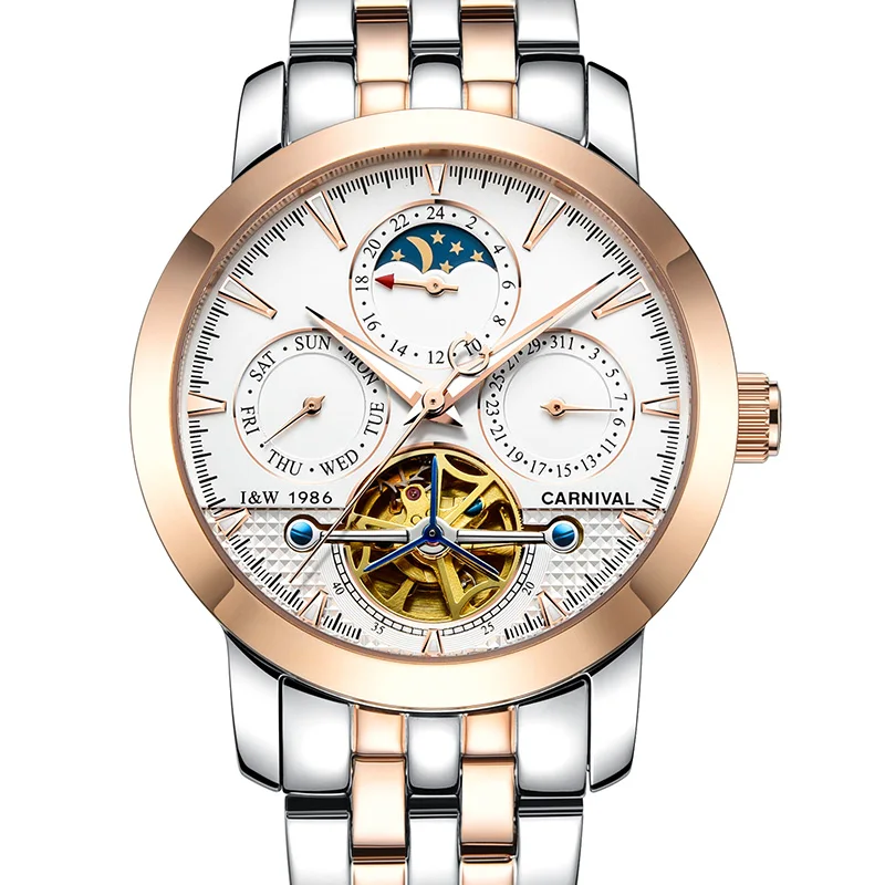 

Для мужчин часы карнавал Роскошные брендовые автоматические механические часы полый мульти-функциональный циферблат Мужские часы турбийо...