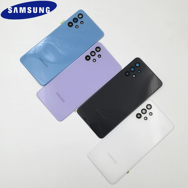 

Оригинальная задняя крышка батарейного отсека Samsung A32, задняя крышка корпуса, задняя крышка, замена со стеклянной рамкой для объектива камер...