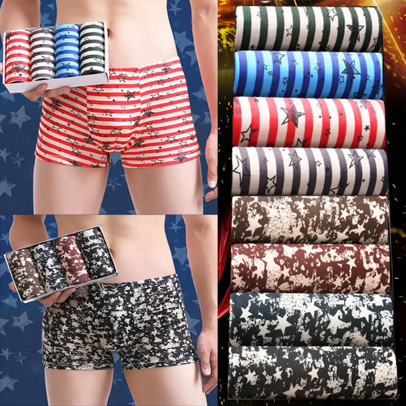 

4/8pcs Men Underwear Mid Waist Boxer Shorts Panties Fashion Print Sexy Brand Underpants Breathable no box