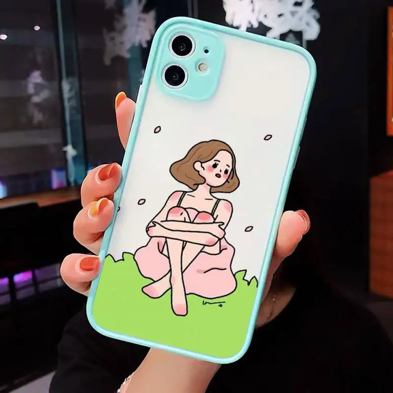 

Aesthetic cartoon girl Phone Case matte transparent For iphone 7 8 11 12 plus mini x xs xr pro max cover