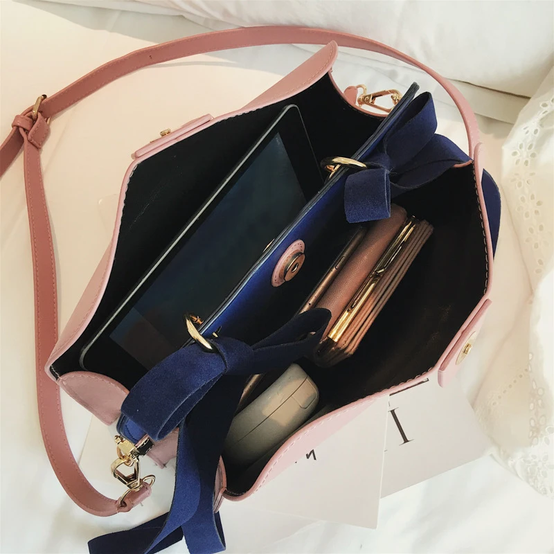 

Fashion Women's Handbags Casual Solid Color Single Shoulder Bag Handbag Generous Bag Double Bow Diagonal Women Bag