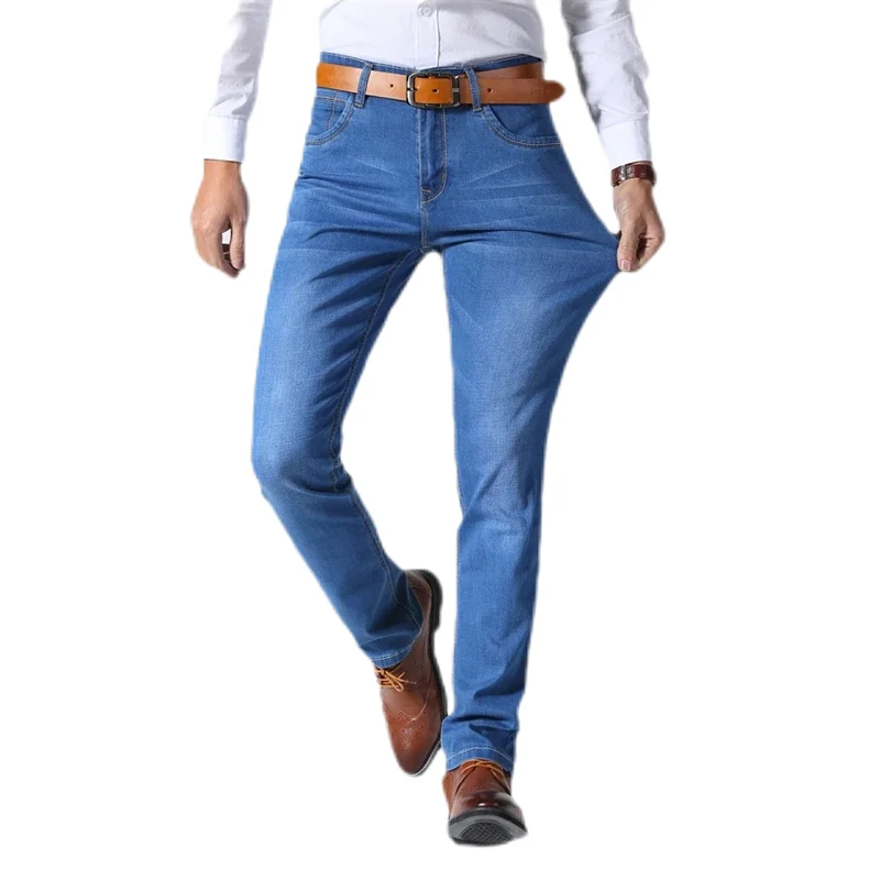 2021 New Fashion Classic Style Men Brand Jeans Business Casual Stretch Slim Denim Pants Light Blue Black Trousers Male