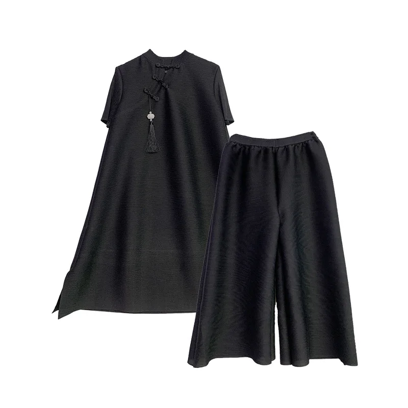 

SuperAen Pleated Suit 2021 Autumn New Korean Style Button Tops + Wide Leg Pants Two Piece Set