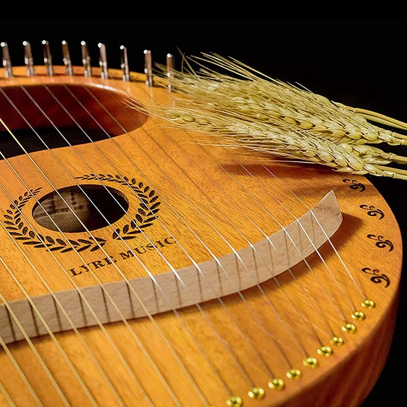 

16-String Mahogany Lyre Harp Instrument with Tuning Key, Antique Style Lyre Carving, for Music