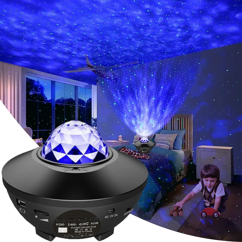 Projector Starry Sky LED Night Lights Galaxy Star with Ocean Wave Music Speaker Nebula Ceiling Lamp Led lights for Room Gift | Лампы и