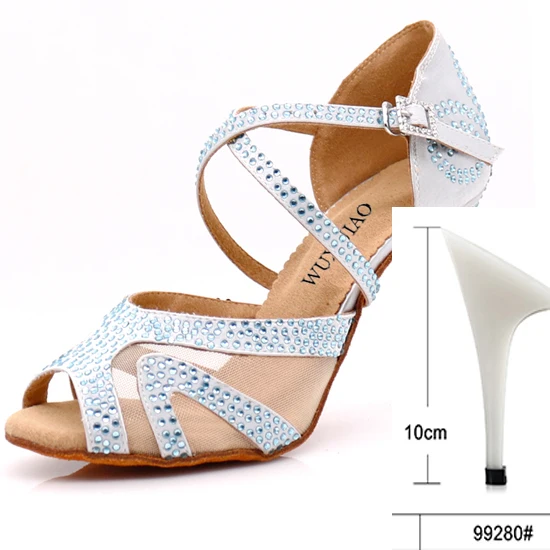 heel 10cm WUXIJIAO/Серебристые атласные латинские женские туфли для танцев; вечерние туфли со стразами для бальных танцев; женская обувь 9 см - Цвет: heel 10cm