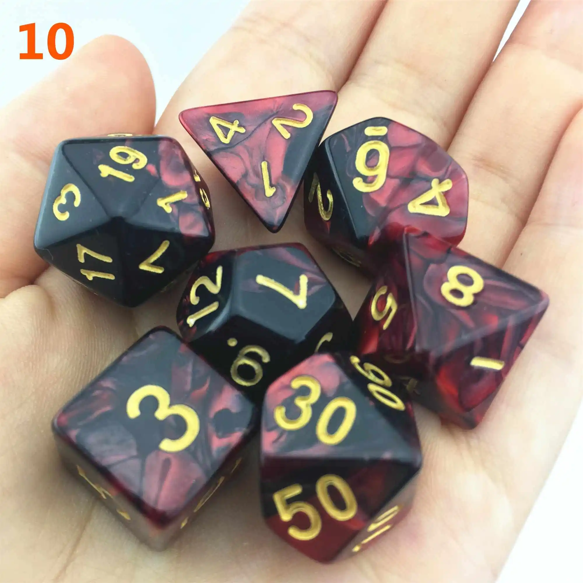 7 шт./лот, Набор кубиков D4, D6, D8, D10, D10%, D12, D20, разноцветные многогранные кубики для настольной игры, Набор кубиков TRPG - Цвет: 10