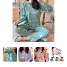 2Pcs/Set Chic Women Pajamas Set  O Neck Polyester Female Pajamas  Casual Spring Autumn Women Pajamas