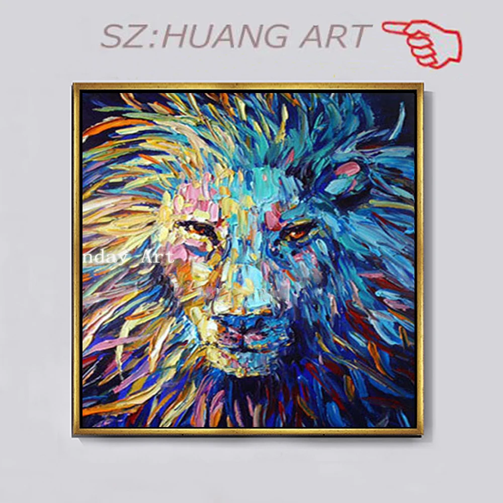 

Excellent Artist Hand-painted High Quality Modern Animal Lion Oil Painting on Canvas Rich Colors Animal Lion Head Oil Paint