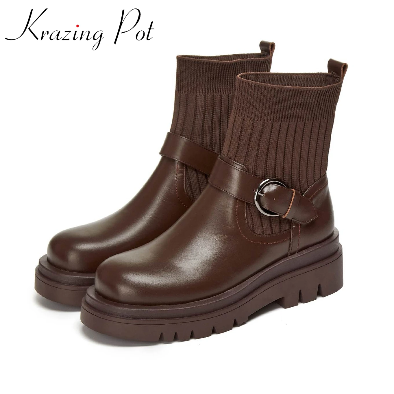 

Ботильоны из коровьей кожи на среднем каблуке, с круглым носком