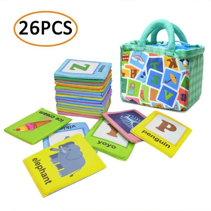 

26PCS Early Childhood Education Montessori cartoon series soft cloth bag toy English awareness card