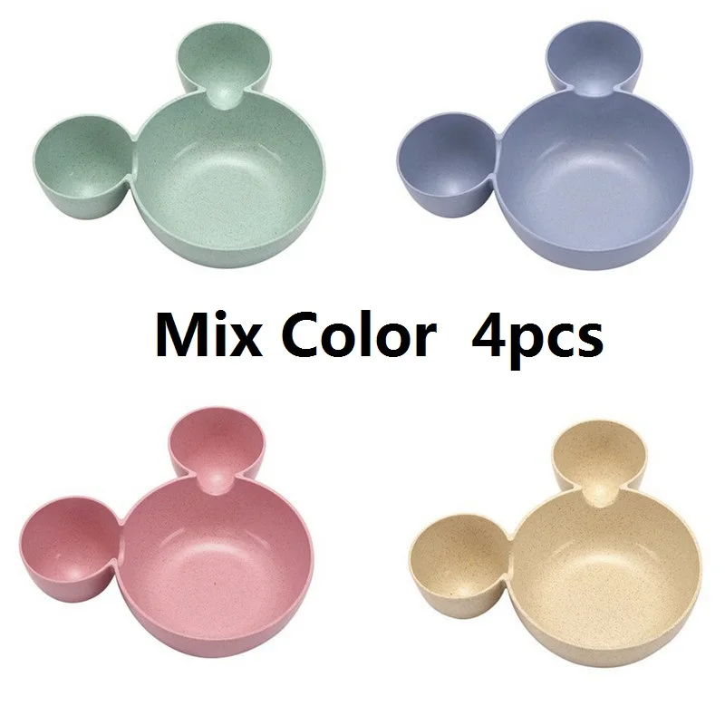 4pcs Color MIX 2PCS/Set Children Baby Cartoon Mouse Mickey Bowl Dishes Plate Infant Rice Feeding Bowls Plastic Snack Plate Tableware Lunch Box - Цвет: 4pcs Color MIX