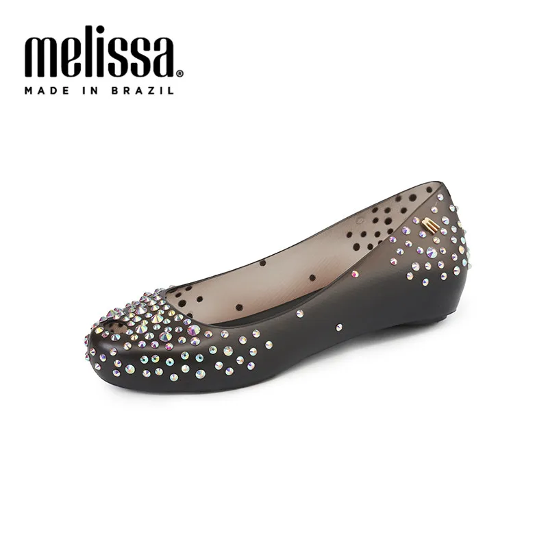 Женские босоножки со стразами Melissa на плоской подошве с цветными лето