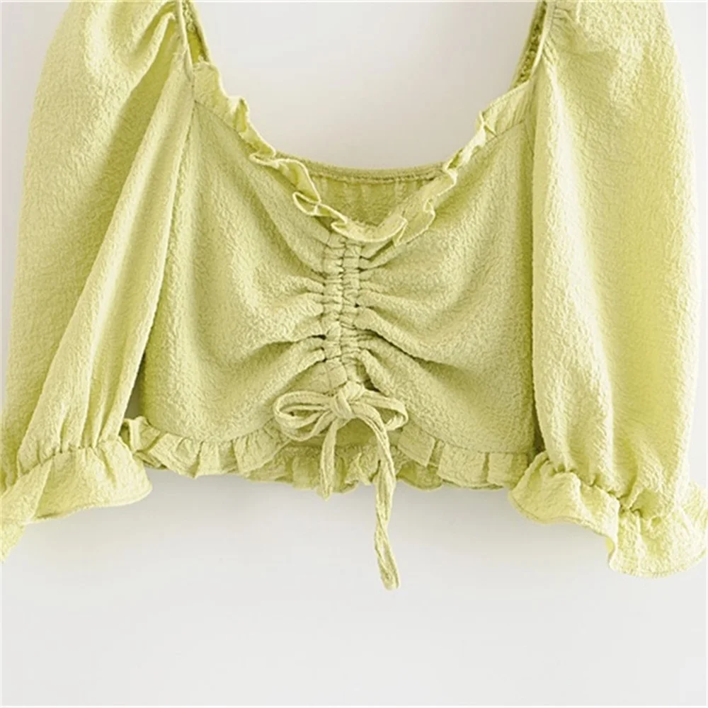 Летняя женская блузка с v-образным вырезом и пятиточечным рукавом на завязках