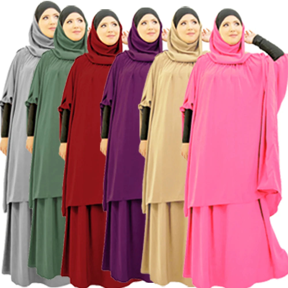 

2Pcs Muslim Women Prayer Niqab Burka Hijab Dress Abaya Set Islamic Khimar Overhead Large Ramadan Robe Two Piece Kaftan Arab New