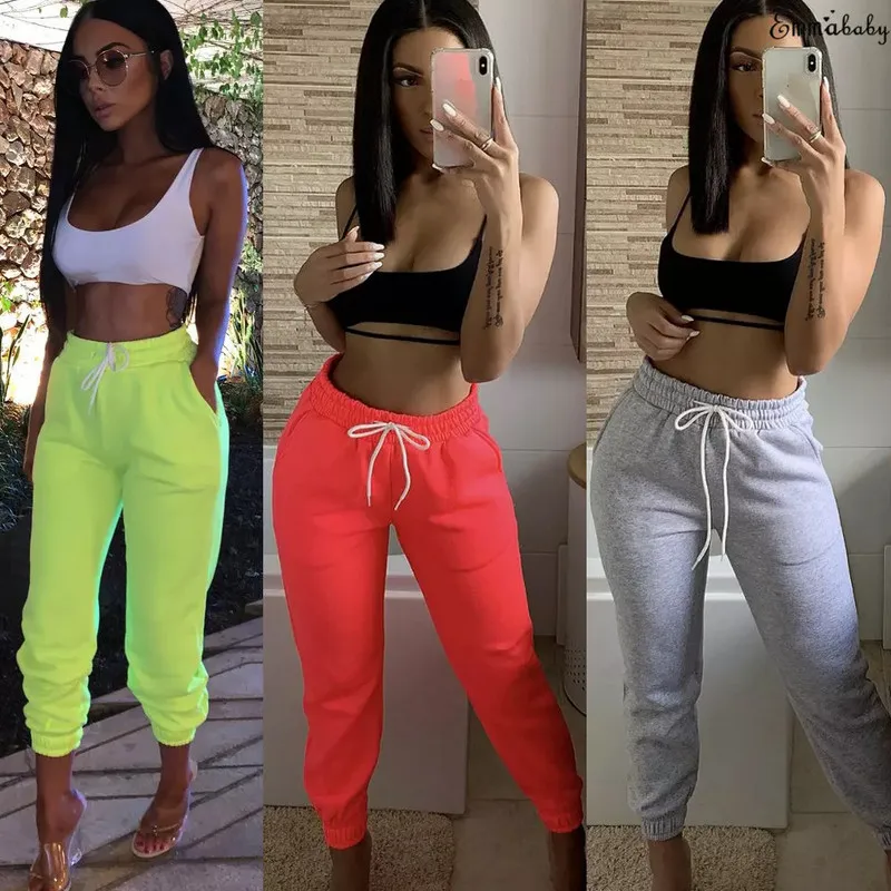 

Women's Drawstring Solid Cargo Trousers high waist Casual Pants Homewear Soft Elastic High Waist Sports pants women mujer