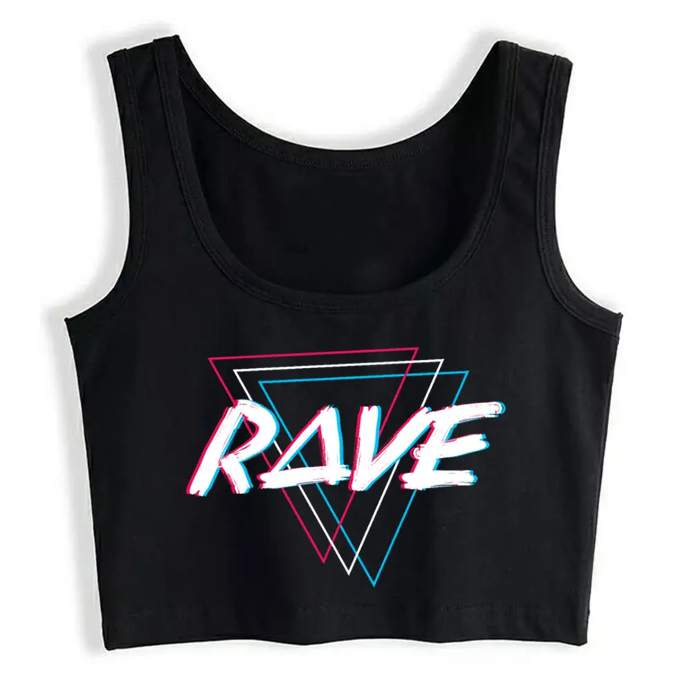 

Crop Top Sport Techno Rave Gabber Dj Edm Clubbing Raver Comic Black Sleeveless Tops Women