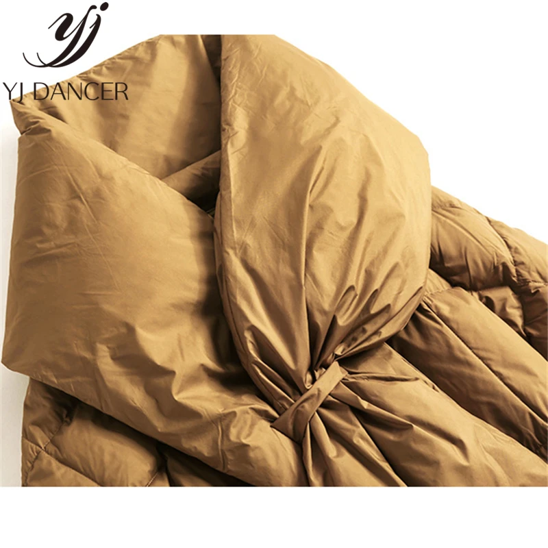 Женский пуховик толстый Повседневный длинный на белом утином пуху с шарфом