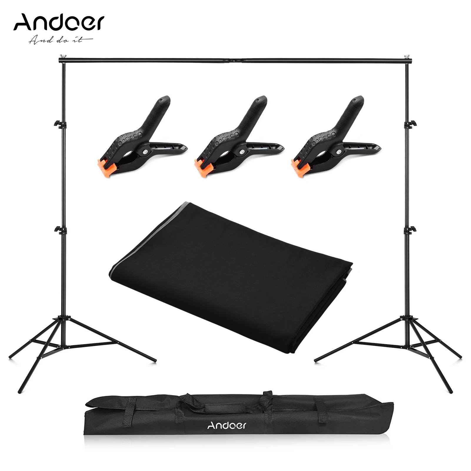 

Andoer Studio Photography Backdrop Kit with Background Screen Backdrop Stand Bracket Backdrop Clamps Carry Bag Photo Studio Kit