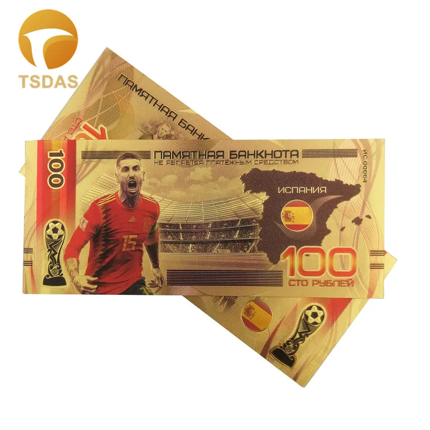 Новинка 2019 Золотая банкнота в России 100 рубля валюта банкнотах футбольный веер