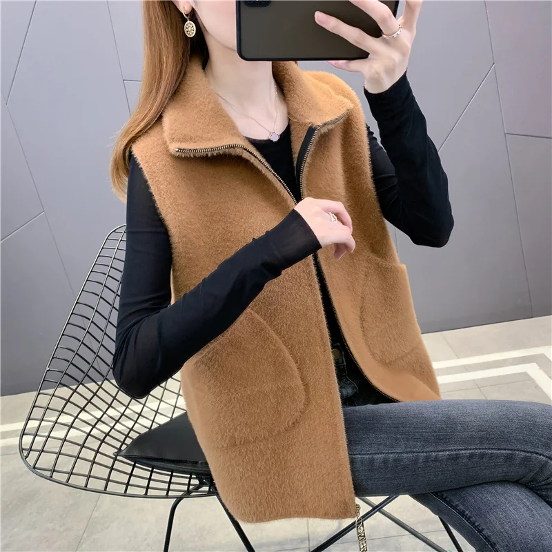

Room 207303 side row No. 8 middle] real shot solid color stand collar stand collar sleeveless knitted vest 53