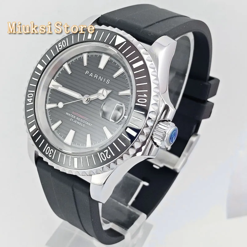 Мужские деловые часы Parnis 41 мм сапфировое стекло Керамическая рамка черный цвет