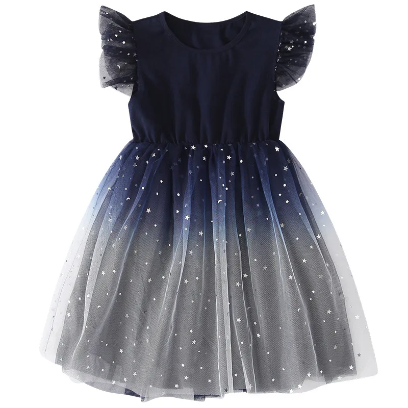 

Платье для девочек с градиентом звездного неба, платья-пачки для девочек, летние платья принцессы с блестками, детское праздничное платье д...