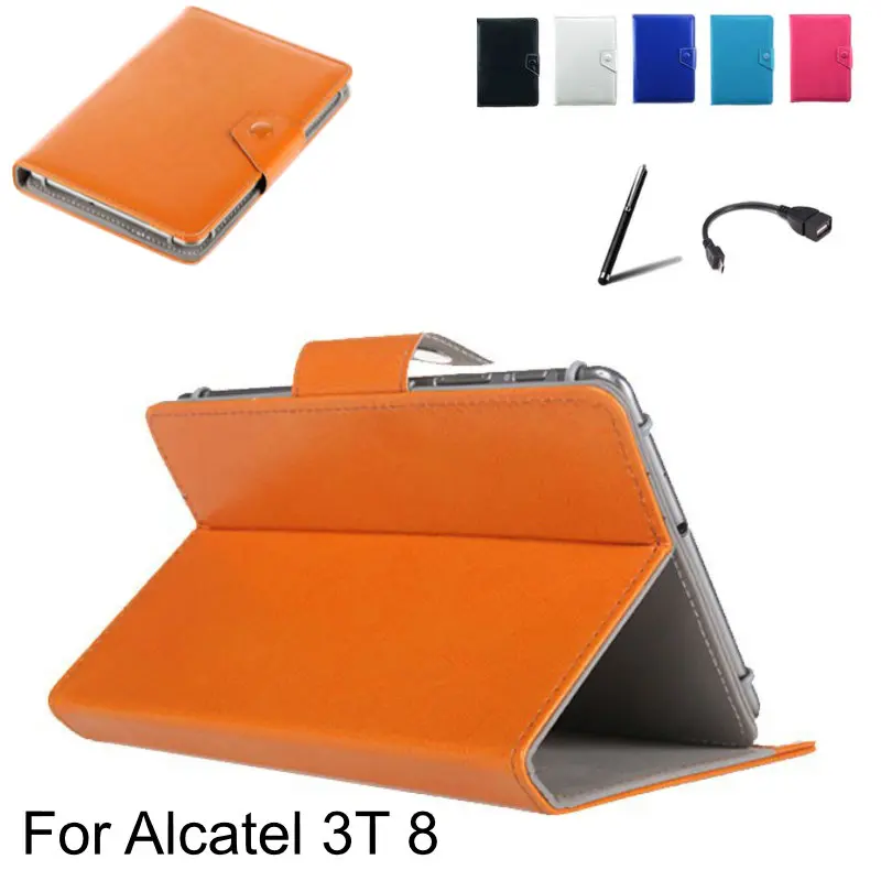 

Чехол-книжка из искусственной кожи для планшета Alcatel 3T 8, Магнитный чехол-подставка + стилус + кабель OTG