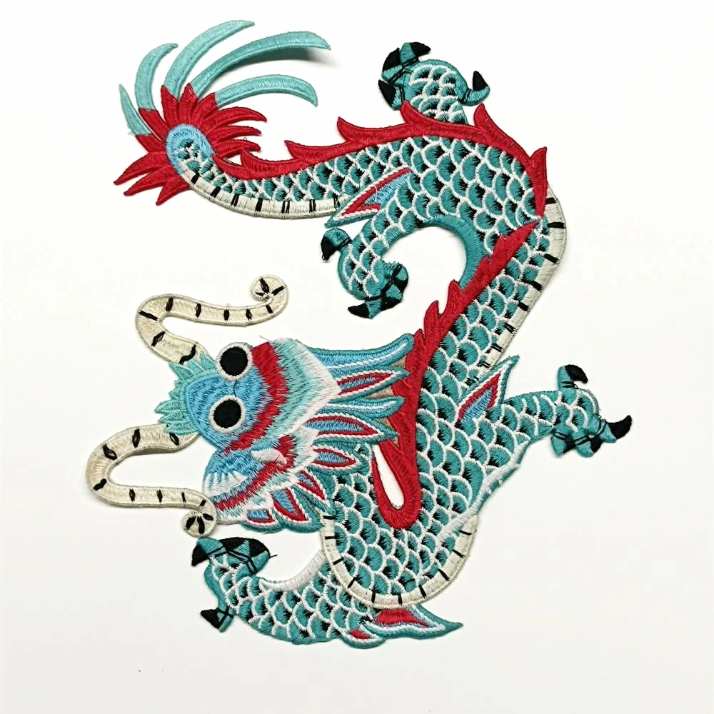 

Garment accessory large embroidery big china loong dinosaur animal cartoon patches for clothing PA-3161
