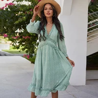 elegant womens summer dress new lantern sleeve maxi dresses for women loose swing polka dot dress casual clothes for holiday