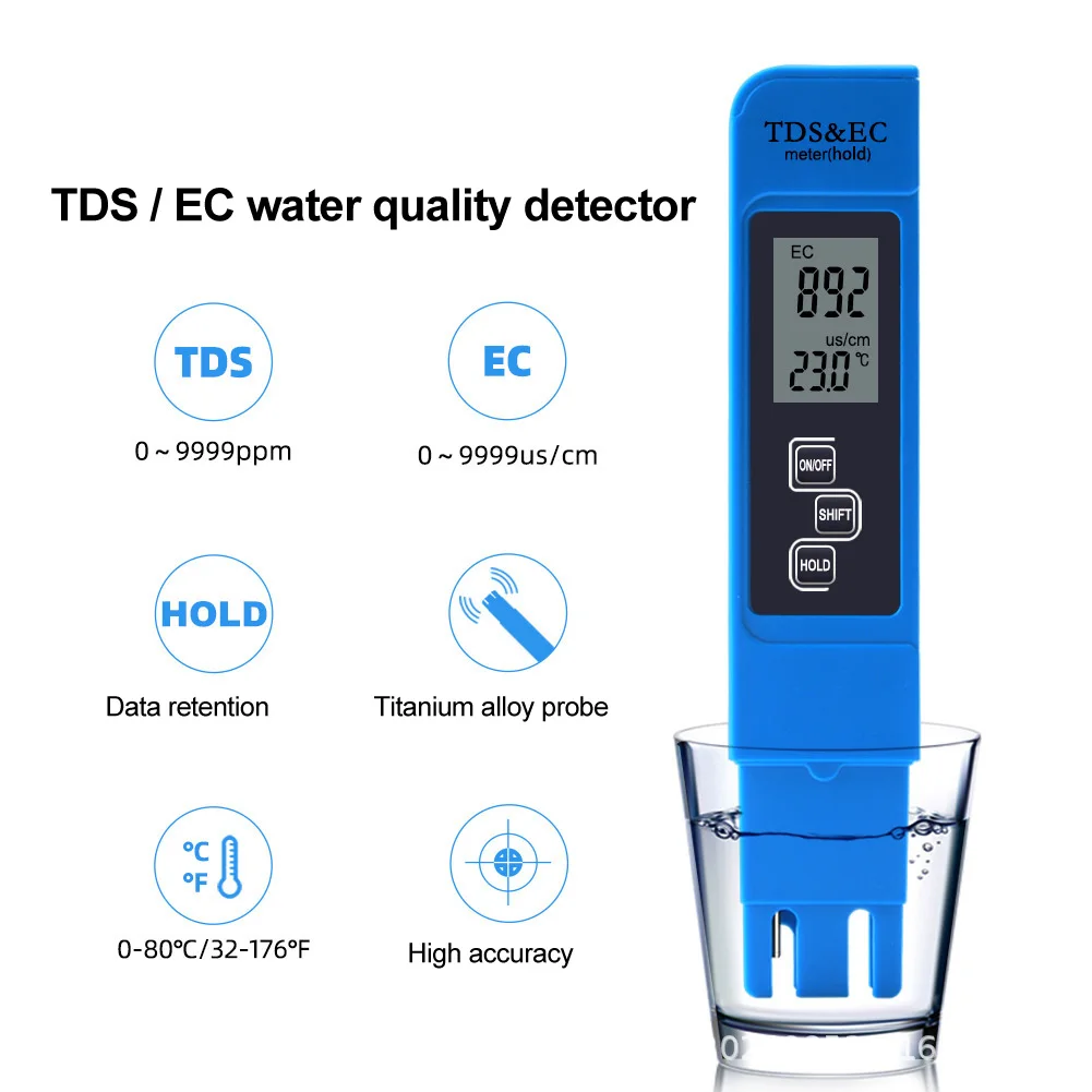 

Portable Pen Type 3 in 1 LCD Digital Display Water Quality TDS/EC/Temperature Meter Filter 0-9990 Water Purity Monitor Tester