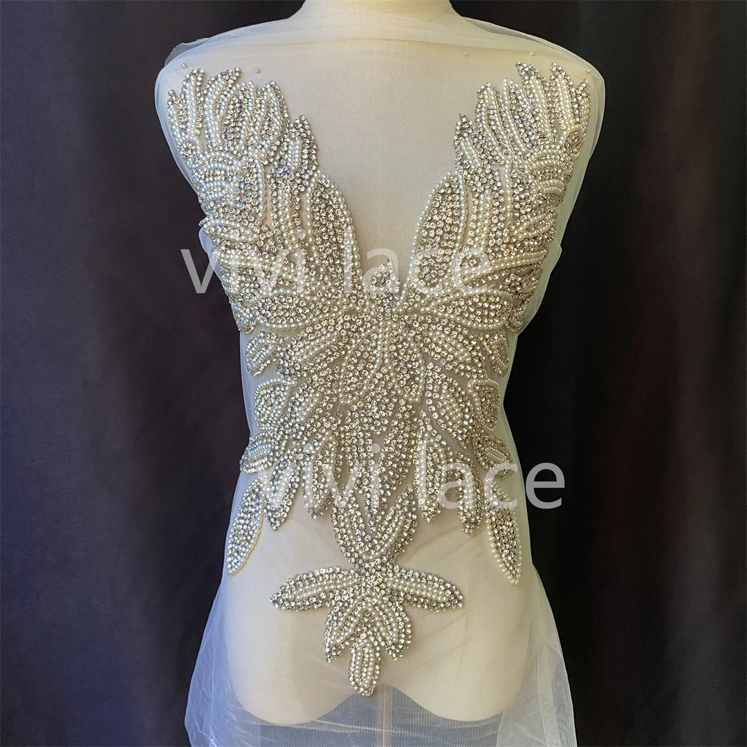 

Wedding Best Top Quality Silver Hand Made Beads Chest Flower Tulle For Sawing Bridal Dress /Fashion Designer