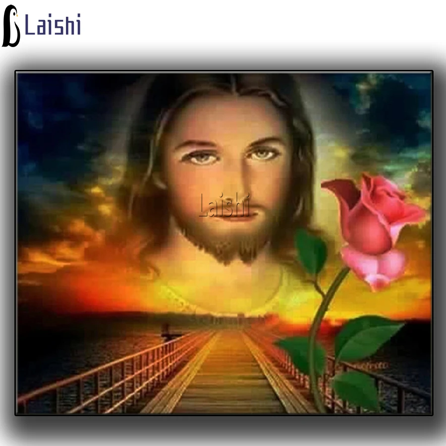 Набор для алмазной вышивки сделай сам картина с изображением Иисуса роз