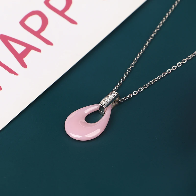 Ожерелье с подвеской в форме капли воды розового и синего цвета стальная цепочка