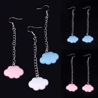 1 pair fashion korea style white dangling earrings for women cute simple cloud earrings with chain simple ladies ears jewellery